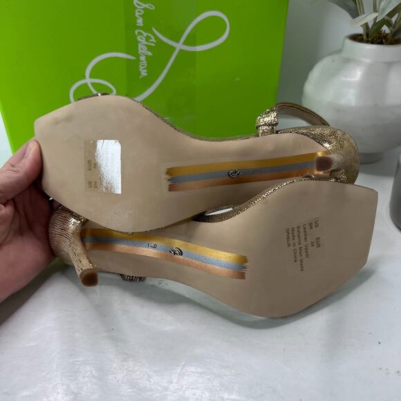 Sam Edelman Ophelia Leather Ankle Strap Stiletto Heeled Sandals Gold Women's 9 - Picture 9 of 11